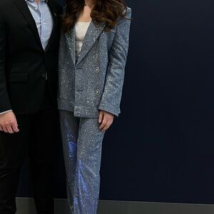 SLA the Label- Sparkle Blue Double-Breasted Women's Suit Jacket and Trousers